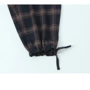 HH Woman Fashion Long Sleeves Single-Breasted Plaid Hooded Jacket+Pockets Button Lantern Work Trousers Autumn Two Piece Set 1