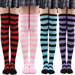 Color Striped Stockings Japanese Over Knee Socks Fashion Women Keep Warm Soks Sexy Slim Long Soks Black White Striped Hosiery 1