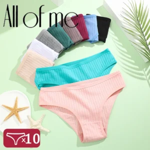 10PCS/Set Cotton Panties Women Underwear Sexy Lingerie Panty Female Lingerie Briefs Solid Color Panty Underpants Intimate XS-7XL 1
