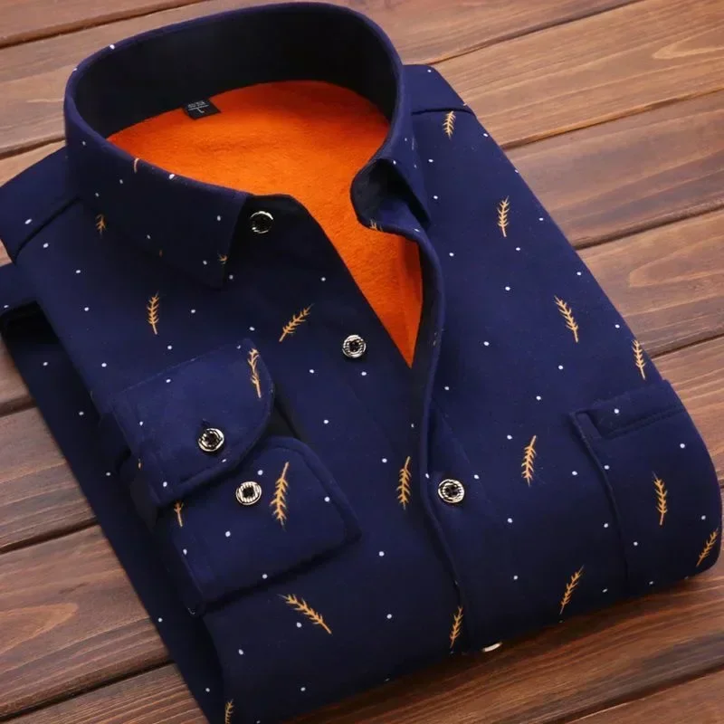 2025 Men's Winter Warm Long Sleeve Plaid Shirts Flannel Fur Lined Thick Formal Shirts Fleece Casual Shirt for Men Dress Shirts 5