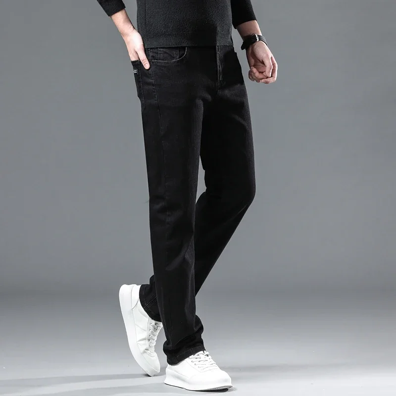 WTHINLEE Winter Men Black Straight Stretch Denim Thick Velvet Pants Warm Jeans Casual Fleece Line Trousers Male Plus Size 6