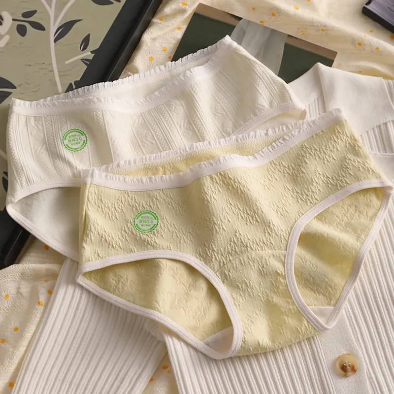 5PCS Women's Mid-Waist Pure Cotton Panties Comfortable Breathable Soft Jacquard Underwear Sexy Briefs Intimate Apparel 5