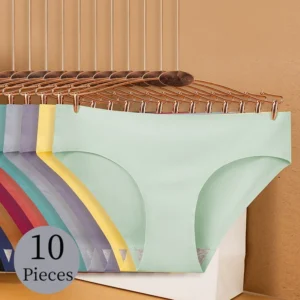 TrowBridge 10PCS/Set Solid Color Women's Panties Silk Satin Seamless Underwear Breathable Briefs Cozy Sexy Lingerie Sports Panty 1