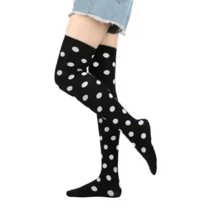 Long Socks Womens Over Above Knee Striped Thigh High Stockings Polka Dot Ladies Black White Pink Cosplay Lolita Harajuku Y2k 1