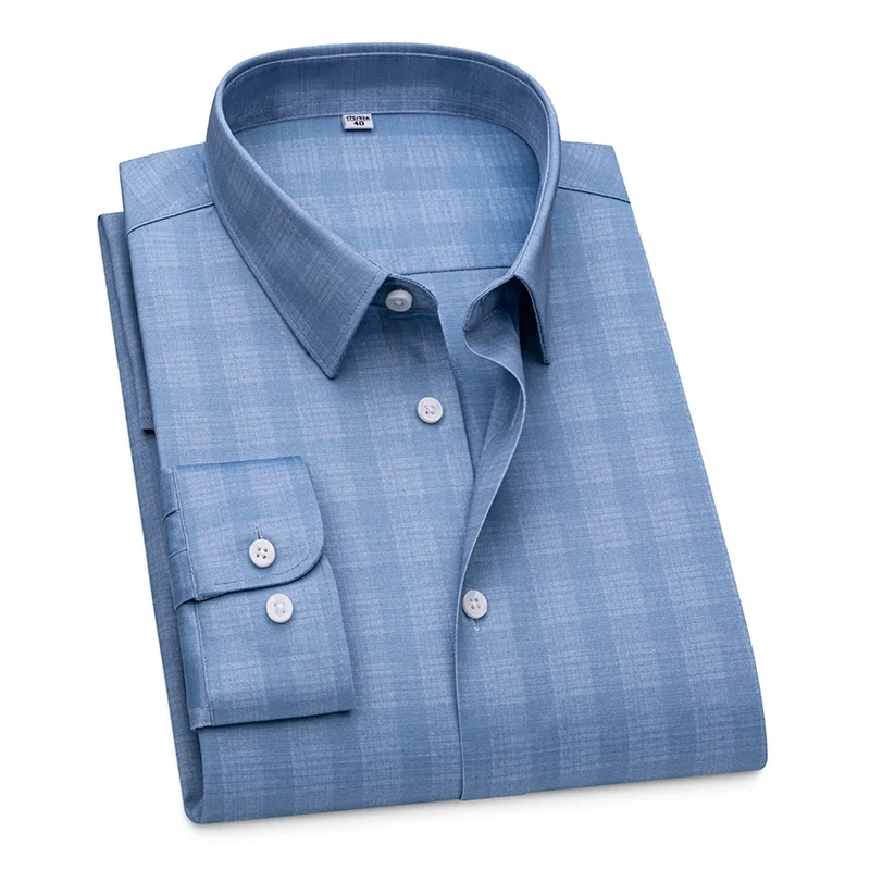 New Fabrics Plaid Striped Shirt Men Long Sleeve Slim Fit Shirts for Man 3xl 4XL Men's Shirt Long Sleeve Casual Business 1