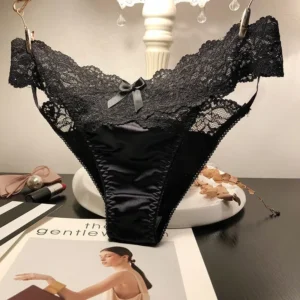 Cotton Crotch Briefs European American Satin Sexy Lace Underwear Women's New Low Half-wrapped Hip Panties Hollow Out Fashion 1