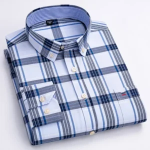 New in shirt Plus size 7xl 100%cotton Oxford long-sleeve shirts for man slim fit formal plain shirt plaid office elegant clothes 1