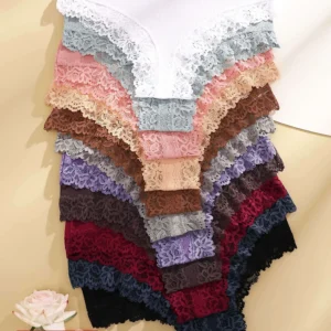 11PCS Women Lace Cotton Panties Seamless Brazilian Panties Sexy Low-Waist T-Back Bikini Female Breathable Underwear Lingerie 1