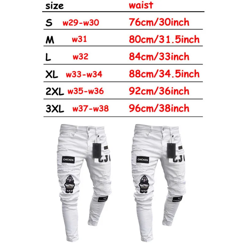 High-Quality Men's Embroidered Skinny Jeans, Ripped Jeans Stretch Slim Fit White Denim Pants Christmas Gift Xmas 3