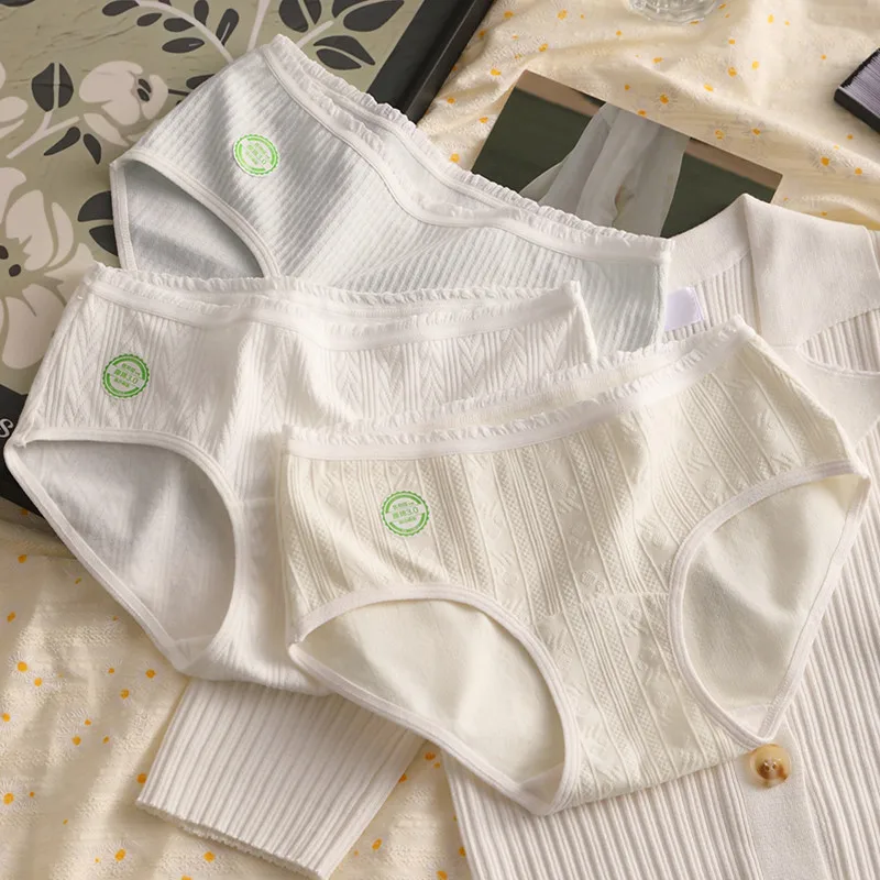 5PCS Women's Mid-Waist Pure Cotton Panties Comfortable Breathable Soft Jacquard Underwear Sexy Briefs Intimate Apparel 1