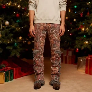 Festive Cargo Pants | Men's Bohemian Hip-Hop Printed Slim-Fit Straight Leg Casual Street Denim Pants | Christmas Gift 1