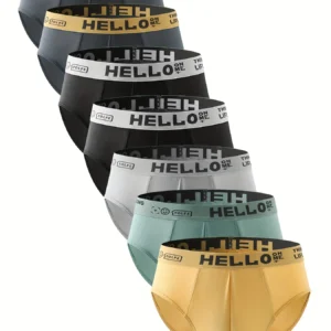 7-Pack Men's Milk Silk Briefs - “HELLO” Waistband, Colorful Set 1
