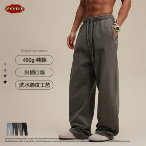 ZODF Vintage 2025 Winter 480gsm Straight Pants For Man Unisex Washed Distressed 100% Cotton Loose Trousers Brand Clothing HY1121 1