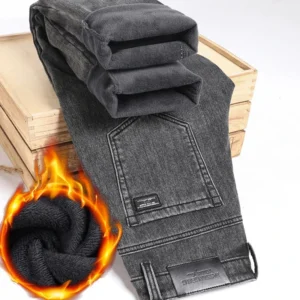 Winter Warm Jeans Men's Slim Straight Elastic Denim Pants Casual Male Clothing Fashion Plush Trousers New Hot Sale Fashion Jeans 1