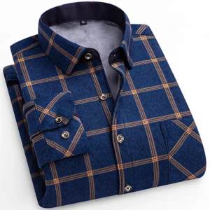 Winter Warm Shirt For Man Thickened Flannel Plaid Casual Menswear Long Sleeve Plus Fleece Big Size Regular Fit Smart Dress Shirt 1