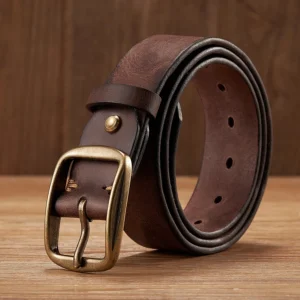 Thick Cowhide Copper Pin Buckle Real Genuine Leather Belt For Jeans Fashion Casual Belt Men Waistband Retro Luxury Male Strap 1