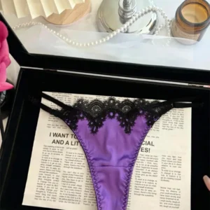 Sensual Lace Satin Women's Thong Underwear Ultra-Thin Pure Desire Fire T-Panties Low Waist Faionable Youth Sle 1