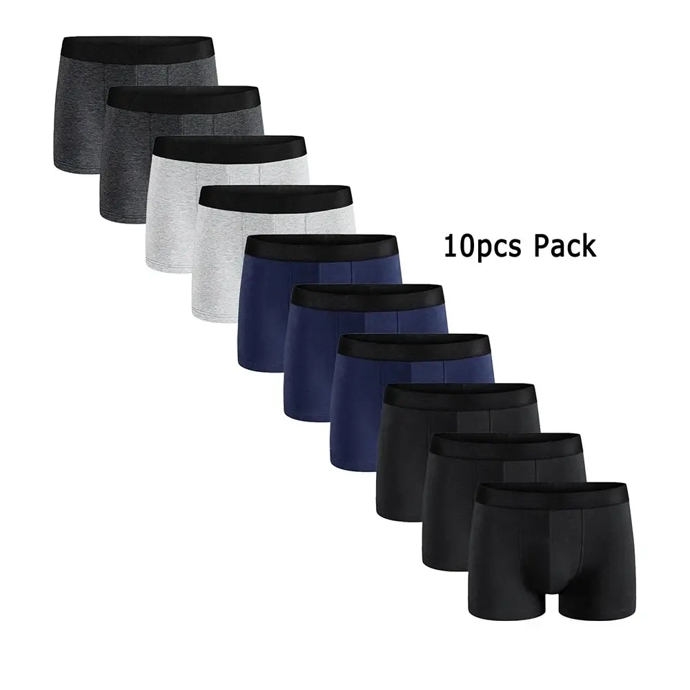 10Pcs Pack Men Panties Solid Color Underwear Male Brand Boxer And Underpants For Homme Luxury Set Shorts Box Slip Kit 1