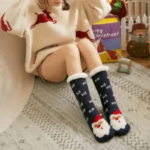 Christmas Fuzzy Socks Womens Winter Thermal Warm Floor Sock Soft Female Home Indoor Gifts Non Slip Grip Slipper Sock Fluffy 1