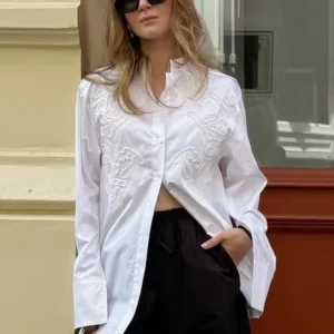 HXAO Beaded Women's Shirt Button Up Shirts & Blouses Top Female White Black Casual Blouses Ladies Long Sleeve Top Shirts 1