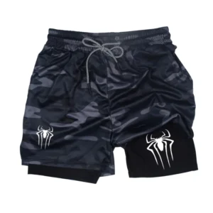 Summer Performance Shorts Men Spider Printed GYM Casual Sports Compression Shorts Workout Running Mesh 2 In 1 Sport Short Pants 1