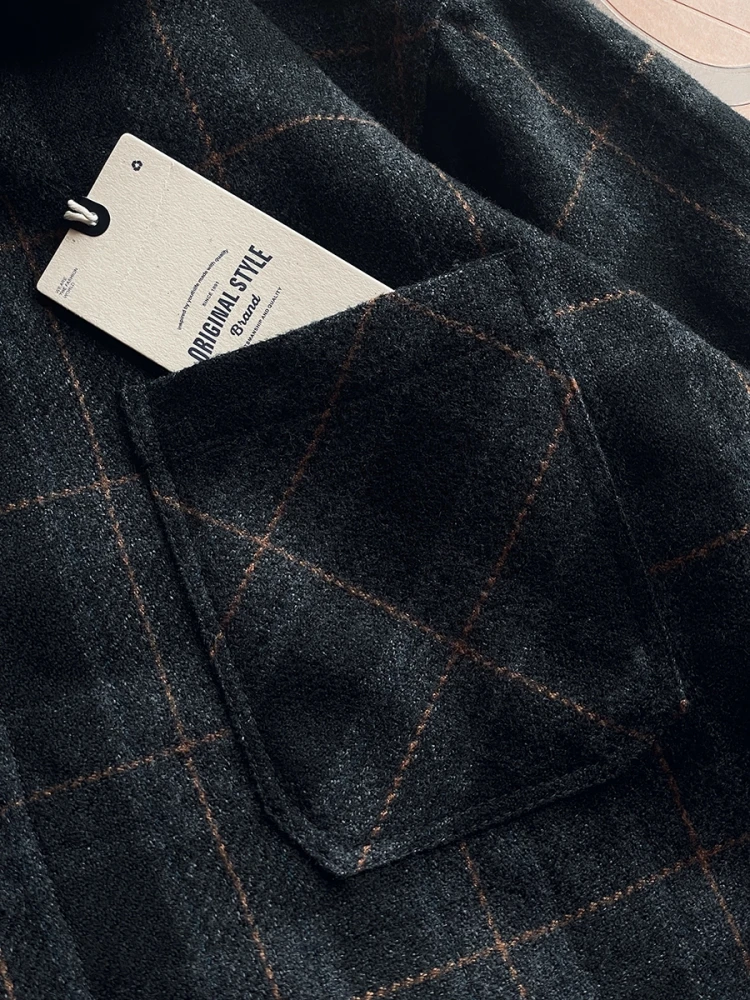 Mens Flannel Shirts American Vintage Streetwear Thick Plaid Oversized Cargo Long Sleeve Loose Fit Casual Workwear Autumn Winter 3