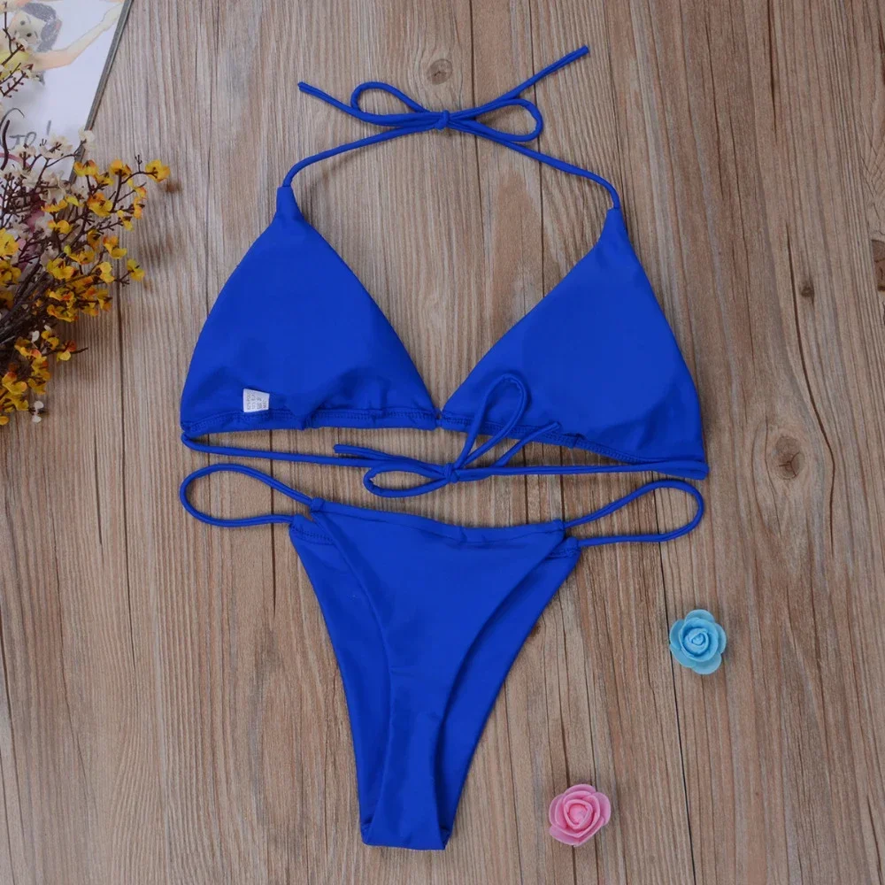 Women Thong Bikini Set Side Tie Sexy Swimsuit Bandage Style Brazilian Swimwear Polyester Swimming Equipment For Summer Party 3