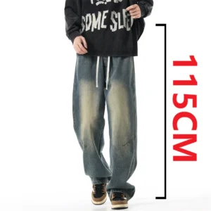 Autumn winter Tall Wide-leg Jeans 190 Man Extra-long Version High Street Straight Cylinder Vintage Teenagers Casual 115cm Pants 1
