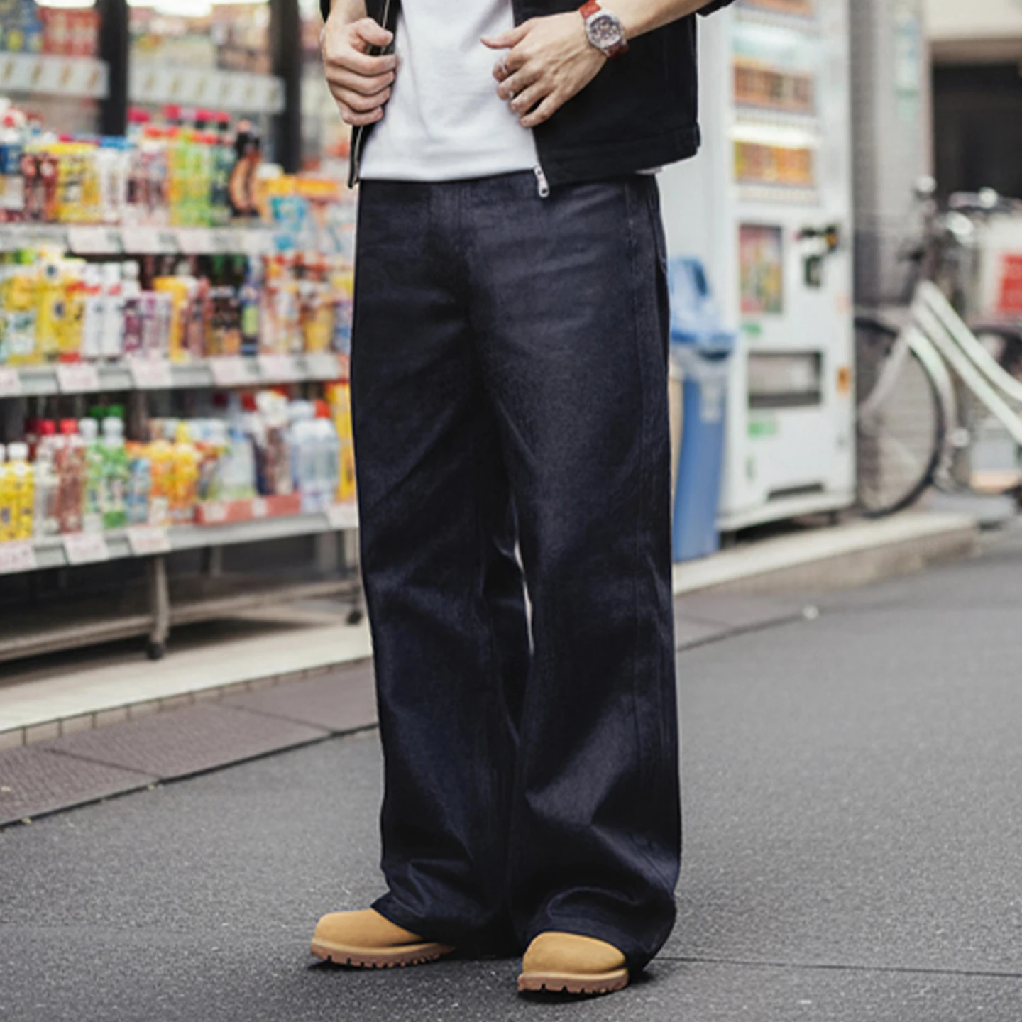 Maden Vintage 15.6oz Selvedge Raw Denim Jeans Heavyweight Blue Loose Fit Wide-Leg Jeans Zip Fly Cotton Trousers with Pockets 3