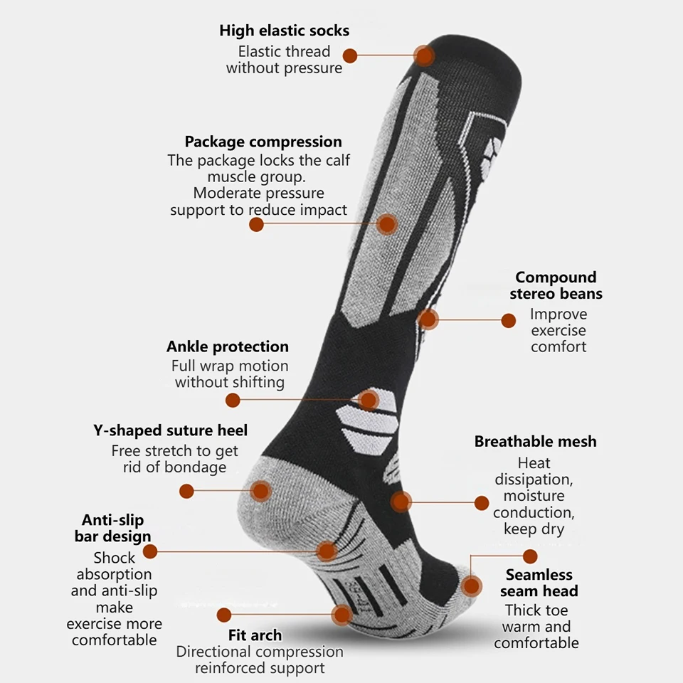 GTUBIKE Thermal Winter Cotton Men Women Ski Socks High Elastic Sports Socks Snowboarding Cycling Adult Skiing Thicker Leg Warm 3