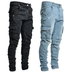 High-Quality Men's Cargo Jeans - Stretch Slim Fit & Skinny Style, Multi-Pocket Design, Available In Black & Blue Cargo Pants 1
