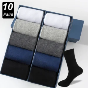 10Pairs/Lot Men Combed Cotton Socks Black Casual Business Breathable High Quality Man Sock New For Male Plus Size EU38-48 1