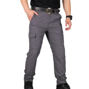 Multi-Pocket Men Cargo Pants Quick Drying Lightweight Long Bottom Wear-Resistant Training Large Size Overalls Hiking Gray 1
