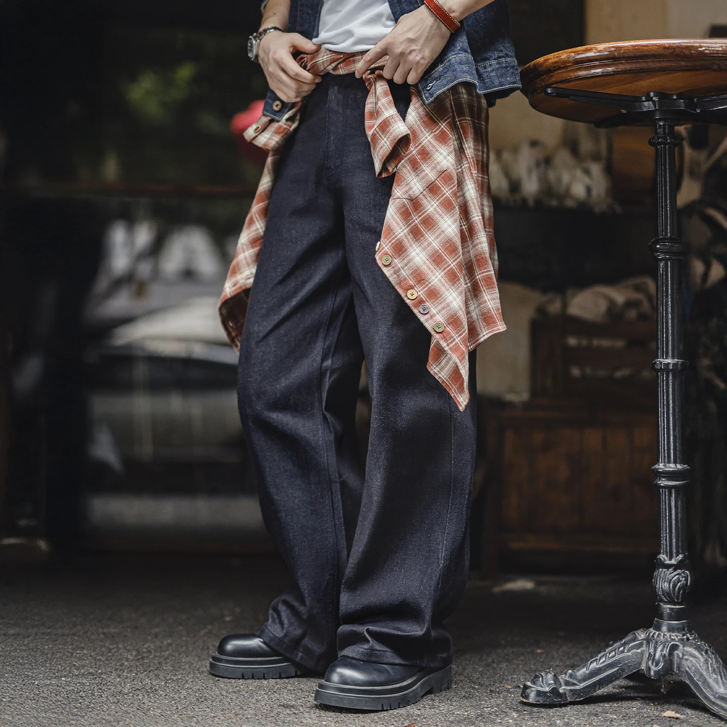 Maden Vintage 15.6oz Selvedge Raw Denim Jeans Heavyweight Blue Loose Fit Wide-Leg Jeans Zip Fly Cotton Trousers with Pockets 1