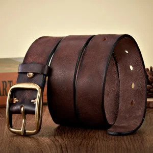 3.8CM Real Genuine Thick Leather Belt Cowhide Copper Pin Buckle Casual Jeans Belt Men High Quality Retro Cowboy Belt Male Strap 1