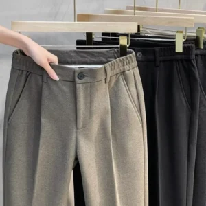 Men's Woolen Straight Leg Pants Autumn Winter Thiened Casual Long Trousers Faionable Korean Sle Nine Points Pants 1
