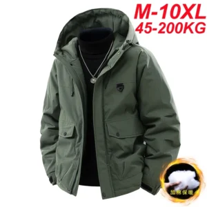 10XL 200KG Winter Jackets Men Warm Cotton Padded Coats Plus Size 7XL 8XL 9XL Oversize Windbreak Hooded Black Plush Thicken Loose 1
