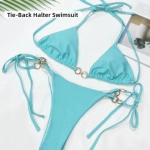 Women's New Bikini Set Sexy Backless Swimsuit with Fashionable Metal Ring Adjustable Triangle Ties for Beach Pool Party 1