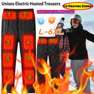 10 Heating Zones Electric Heated Trousers L-6XL Unisex Heated Pants 3 Temperature Modes Waterproof Winter Electric Warmer Clothi 1