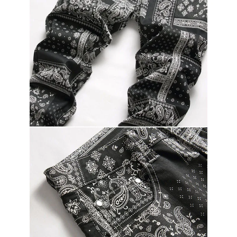 Christmas Casual Men's Jeans British Style Printed Stretch Denim Pants Slim Fit Straight Leg Jeans Xmas 4