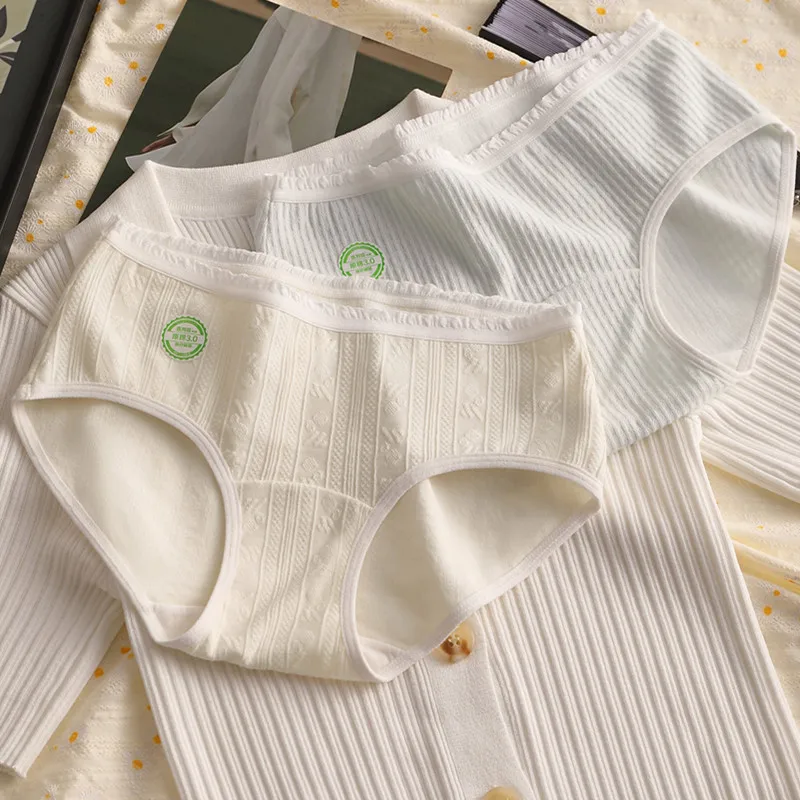 5PCS Women's Mid-Waist Pure Cotton Panties Comfortable Breathable Soft Jacquard Underwear Sexy Briefs Intimate Apparel 2