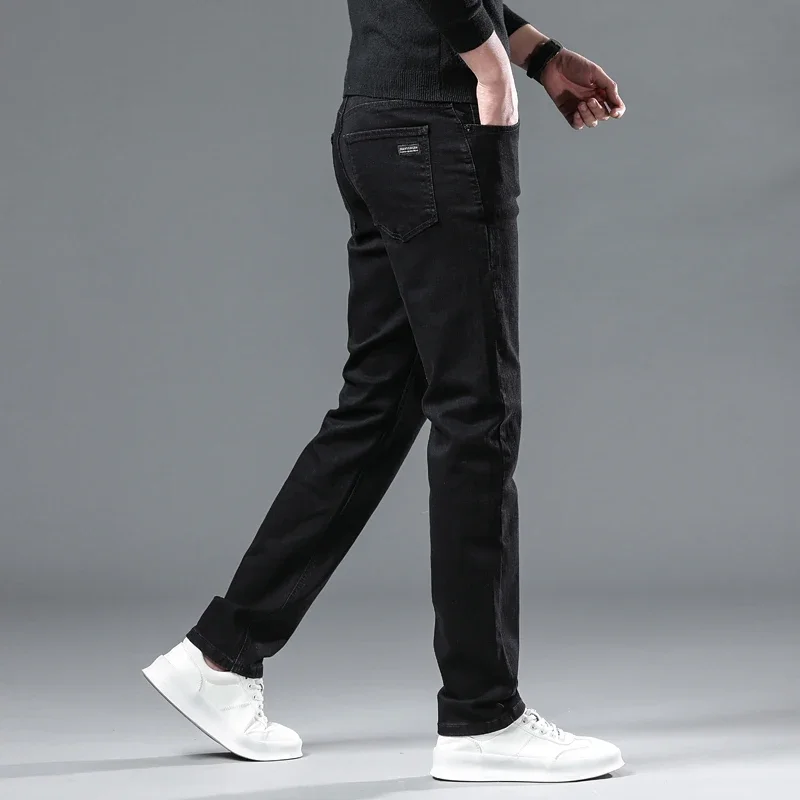 WTHINLEE Winter Men Black Straight Stretch Denim Thick Velvet Pants Warm Jeans Casual Fleece Line Trousers Male Plus Size 4