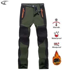 LNGXO Thick Warm Fleece Hiking Pants Men Winter Waterproof Windproof Outdoor Soft Shell Rain Trousers Trekking Camping Ski Pants 1