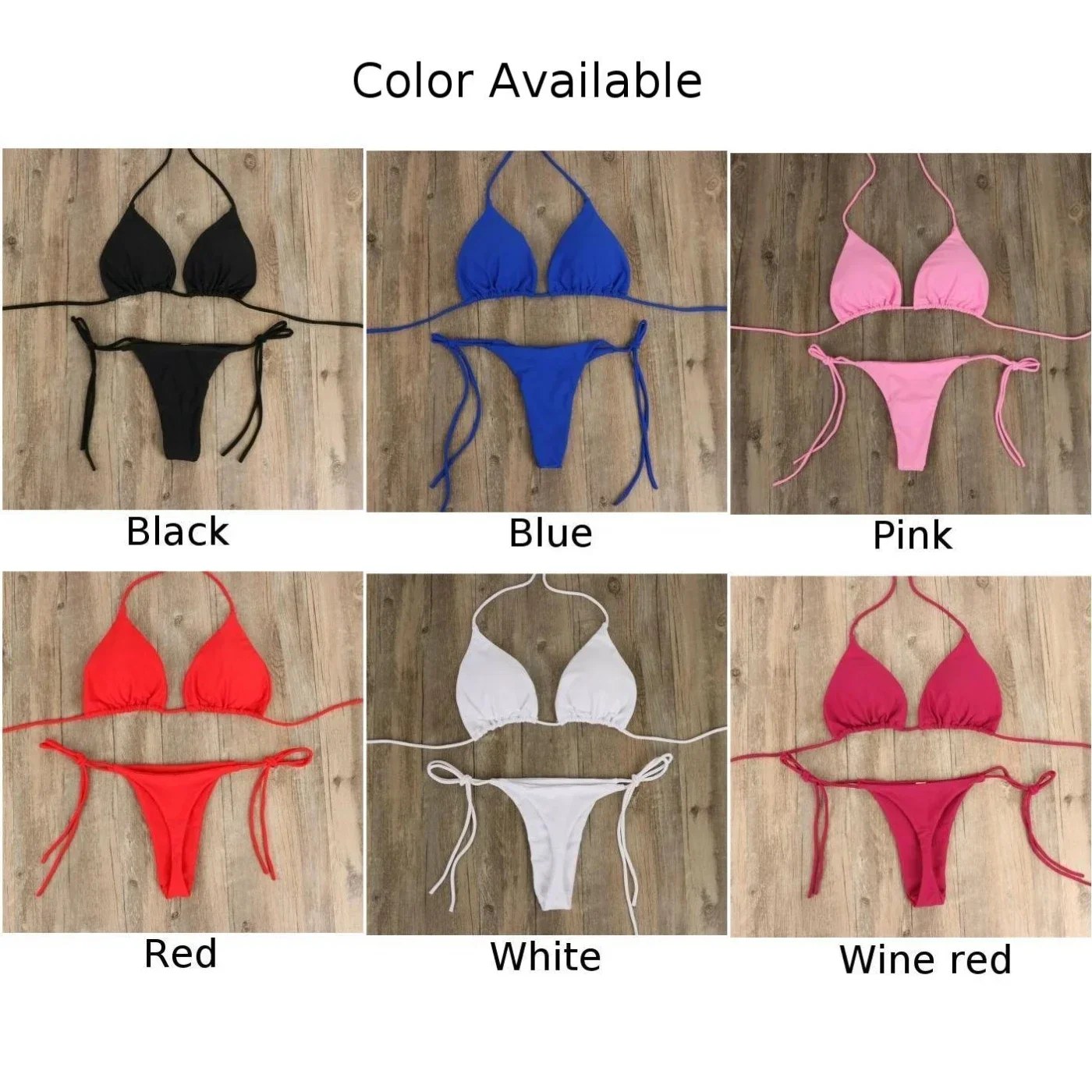 Women Thong Bikini Set Side Tie Sexy Swimsuit Bandage Style Brazilian Swimwear Polyester Swimming Equipment For Summer Party 5