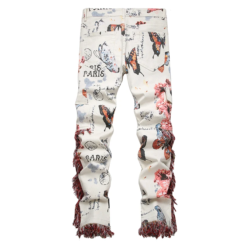 Christmas Pants Xmas Printed Jeans Festival Casual Men's Jeans British Style Stretch Denim Pants Slim Fit Straight Leg Jeans 2