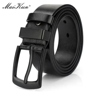 Maikun Men's Vintage Casual Belt Black Pin Buckle Student Versatile Leather Wide Belt 1