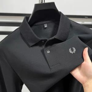 100% pure cotton high-end brand men's long sleeved polo shirt autumn fashion new luxurious original embroidery top golf T-shirt 1