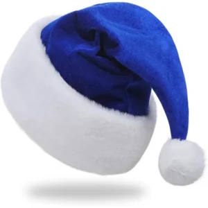 Blue Velvet Christmas Hat for Adults, Festive Holiday Party Accessory, Comfortable & Stylish New Year Celebration Item 1