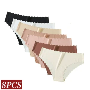 8Pcs/Set Solid Color Briefs Women Ice Silk Panties Seamless Underwear Female Underpants Low Rise Panties Sexy Lingerie XS-XL 1