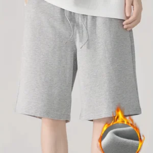 Men's straight casual shorts for autumn and winter sports warmth, pure color, simple casual, slightly elastic streetwear 1